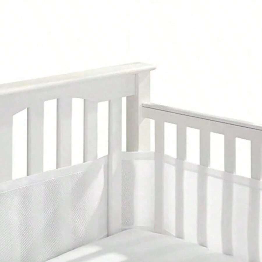 AIBOYING 2-Piece Solid Color Baby Bumper Guard, Multi-Color Breathable Mesh Crib Bedding Suitable For 4 Panels, Baby Shower Home Decor Gift, Children's Room Decoration, Children's Bedding Accessories - White - View 1