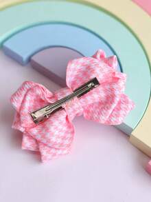 Laço Infantil Rosa Pied de Poule na Tiara Bico de Pato ou Faixinha RN Bebê / - URSO - Visão 4