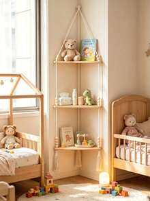 1pc Bohemian Style Handmade Woven Beige Rope Hanging Triangle Shelf, Bedroom Bathroom Office Living Room Decor Storage Rack, Home Wall Decoration, Easy Installation, Suitable For All Seasons, Birthday Graduation Gift, Christmas Halloween Gift - Beige - View 10