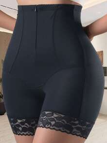 Zipper Waist-Cincher High-Waist Butt-Lifting Panties For Women, Strong Tummy Control Shaping Waist-Cinching Lace Shapewear - Black - View 3