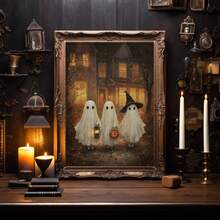 1pc Canvas Wall Art, Framed Wall Decor, Vintage Halloween Ghost Pumpkin Lantern Canvas Painting, Spooky Autumn Haunted House Oil Painting Poster, Atmospheric Gothic Style Decorative Wall Print, Suitable For Modern Home Decor, Room Decor, Dorm Decor, Bedroom Decor, Living Room Decor, Bathroom Decor, Kitchen Decor, Dining Room Decor, Office Decor - Ghost Pumpkin - View 11
