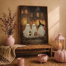 1pc Canvas Wall Art, Framed Wall Decor, Vintage Halloween Ghost Pumpkin Lantern Canvas Painting, Spooky Autumn Haunted House Oil Painting Poster, Atmospheric Gothic Style Decorative Wall Print, Suitable For Modern Home Decor, Room Decor, Dorm Decor, Bedroom Decor, Living Room Decor, Bathroom Decor, Kitchen Decor, Dining Room Decor, Office Decor - Ghost Pumpkin - View 9
