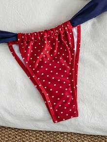 Women's Striped Print Halter Tie 2-Piece Swimsuit, Sexy Fashion Minimalist, Suitable For Young Girls, Beach Vacation, Travel And Dating Summer - Red and White Dots - View 6
