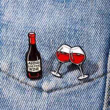 1/2 Creative Red Wine Element Enamel Brooch Funny Phrase Wine Bottle Wine Glass Shaped Metal Badge Denim Backpack Decoration Pin Gift - Multicolor - View 1