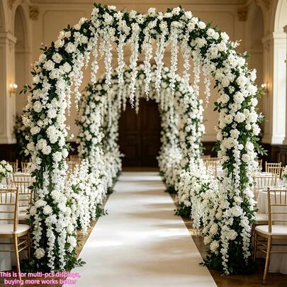 Elegant 21pcs White Rose Vine And Hanging White Vine Flower Strands Artificial Flower Combination, Wedding Arch Ceiling Wall Hanging Fake Flowers, No Watering And Maintenance Needed, Courtyard Pavilion Decoration Artificial Flower Vines