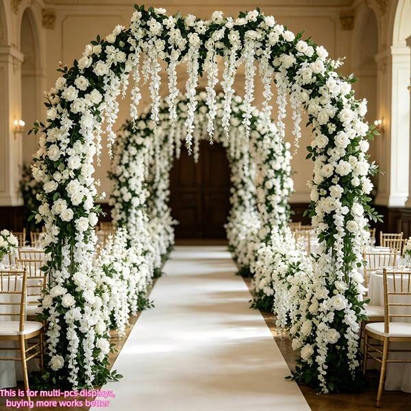 Elegant 21pcs White Rose Vine And Hanging White Vine Flower Strands Artificial Flower Combination, Wedding Arch Ceiling Wall Hanging Fake Flowers, No Watering And Maintenance Needed, Courtyard Pavilion Decoration Artificial Flower Vines