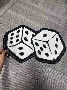 1pc Dice Pattern Personalized Bathroom Mat, Made Of Soft Faux Cashmere, Unique Aesthetic Vintage Area Rug, White Dice Design Suitable For Bathroom, Kitchen, Outdoor, Indoor, Hallway, Bedroom, Living Room, Machine Washable, Easy To Clean, Non-Slip Bottom, Suitable For Bedroom Decor, Bathroom Decor, Holiday Decor, Room Decor, Outdoor Decor - Dice - View 3