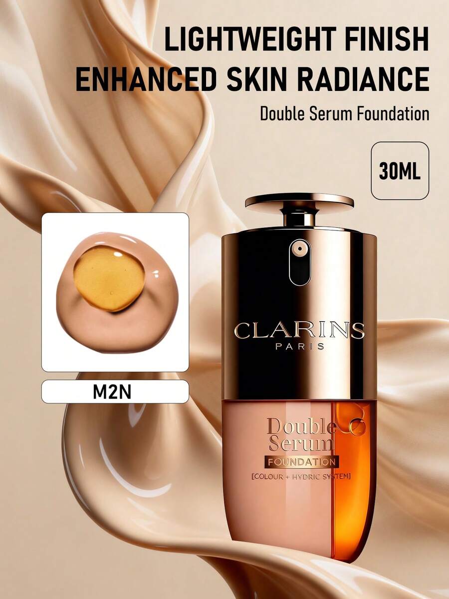Clarins 雙效精華粉底液 2合1 混合粉底 #M2N(中色調、強度2、中性底色)30ml/1 Oz | 亮澤緞面妝感 | 中至高遮瑕力 | 保持肌膚水潤舒適 | 減少細紋與皺紋外觀 - M2N - 查看 1