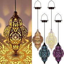 Aurelema 1 Pc Hanging Solar Lights Moroccan Outdoor Decor Solar Lantern Waterproof Metal Moroccan Decorations For New Year Thanksgiving Patio Pathway Yard Porch Backyard Garden - Default - View 1
