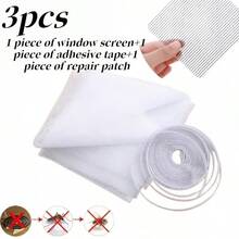 UNIQUEFORYOU 3pcs Heavy Duty, Easy To Install DIY Self-Adhesive Screen Curtains, Reusable, Invisible Installation, Invisible Mosquito Protection, Easy Installation, No Drilling Required, Transparent Design Allows Light To Pass Through - 3 Pieces (1 Self-adhesive Window Screen + 1  Patch + 1 Repair Patch) - View 2