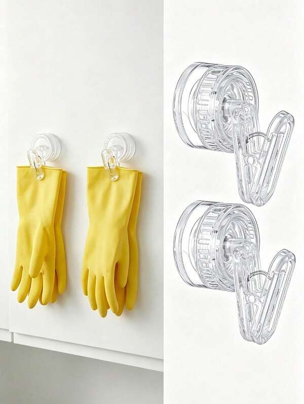 Rotating Suction Cup Storage Rack, No-Drill Damage- Clip Hook, Hang Gloves And Towels, Washable Design, High Load-Bearing Hook Clip Storage Rack, Multi-Function Kitchen Bathroom Organizer