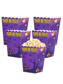 10pcs/20pcs/30pcs/50pcs Halloween Trick Or Treat Popcorn Boxes, 3.14x2.36x4.3 Inch Wavy Edge Purple Haunted House Ghost Bat Pumpkin Moon Paper Snack Containers, Candy Gift Storage Boxes, Suitable For Trick Or Treat, Movie Night, Halloween Party Favors, Holidays - Dark Purple Halloween - View 3