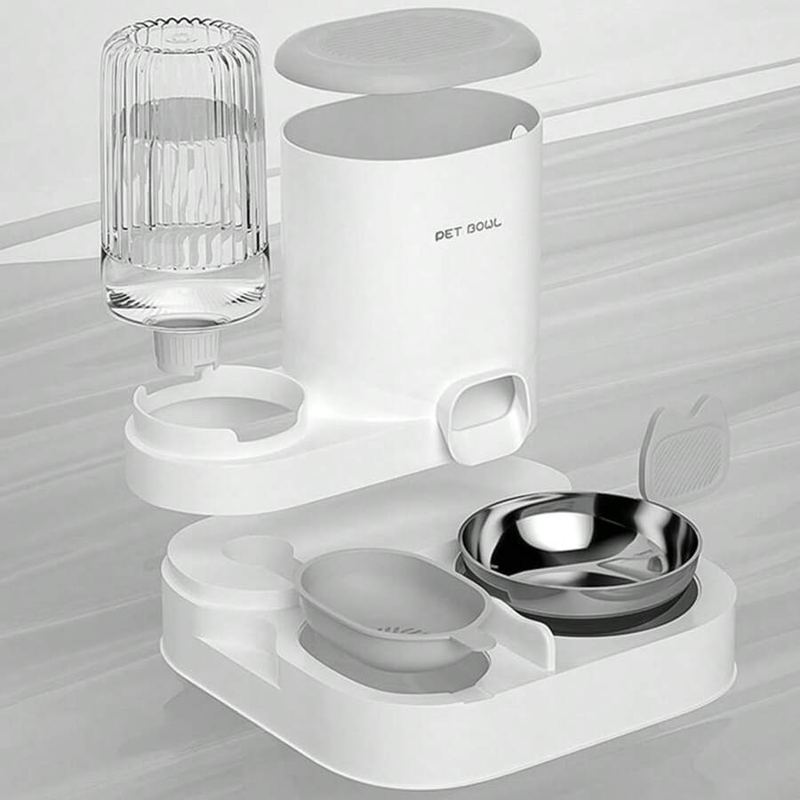 Two-In-One Automatic Cat Water Dispenser Set-Detachable, Washable, Automatic Feeding Station, Indoor Cat Food Bowl - 1PCS - View 1