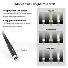 1pc LED Neck Reading Light, USB Rechargeable LED Hands-Free Flashlight, Neck Lamp, Reading Light, Book Light For Reading In Bed, Perfect For Reading, Knitting, Camping, Repairing, Running. - 3-color Adjustable Light - View 8