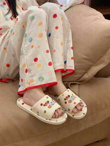 XIXITIAO Color Dot Dog Pattern Slippers, Unisex Casual Home Floor Shoes, All Season Soft Sole Breathable Sweat-Absorbent Cute Indoor Slides - Milky Apricot Color - View 7