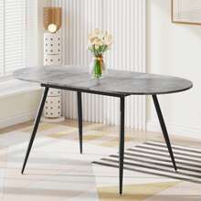 Extendable Dining Table And Chairs Set Of 4, Oval Mable Effect Table With Upholstered Chairs For Dining Room - Mesa gris + 4 sillas de poliuretano negras - Ver 4
