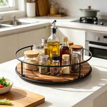1pc Wooden 360° Rotating Storage Turntable, Suitable For Kitchen, Bathroom And Dining Room Organization, Ideal Housewarming Gift For Parties And Family Gatherings - Brown - View 3