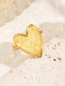 1pc, 3pcs Stainless Steel Fashion Gold-Plated Heart-Shaped Open Ring Set, Inlaid With Multicolor Crushed Stones (Each One Is Different, Please Consider Carefully Before Buying), Suitable For Women's Daily Wear Or Gift Giving - Yellow Gold - View 9