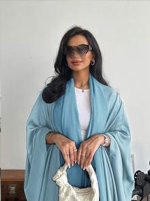 Abaya larga de estilo de Oriente Medio, suelta, de unicolor, con mangas de murciélago y pañuelo para la cabeza, primavera y otoño - Azul claro - Ver 5