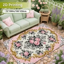 Cashmere-Like Gradient Multi-Pastel Scattered Small Wildflower Soft Blended Watercolor Pattern Printed Outdoor Area Rug, Exquisite Cozy Carpets In Diverse Styles. Suitable For Home, Outdoor, Malls & Cafes, Machine Washable, Various Sizes Available. - A - View 5