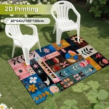 Cashmere-Like Bright Sky Blue Layered Oversized Multi-Petal Daisy Floral Scatter Pattern Printed Outdoor Area Rug, Exquisite Cozy Carpets In Diverse Styles. Suitable For Home, Outdoor, Malls & Cafes, Machine Washable, Various Sizes Available. - A - View 8