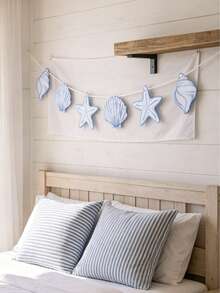 1pc Ocean Theme Party Decoration Banner Garland, Summer Beach Style Blue & White Shell Wall Banner, Nordic Style Ocean Theme Wall Decor, Seaside Vacation Home Decor Marine Life Ornament - Ocean Theme - View 7