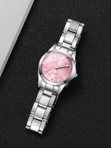 女款禮品手錶 極簡水鑽錶盤 合金錶帶 商務休閒石英腕錶 送女友禮物 (1件/組) 不含錶盒 - 銀色 - 查看 7