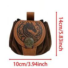 1pc Medieval Dragon-Embossed Waist Pouch | Viking Vegvisir Drawstring Pouch For Storing Dice, Coins, And Accessories | Fantasy Renaissance Waist Pouch - A - View 2