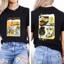 Camiseta reversible negra de Hayley Williams con estampado de collage de grafiti, manga corta, cuello redondo, estilo urbano vintage. - Negro - Ver 1