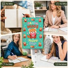 1pc Red Panda Themed Notebook, Green And Pink Color Scheme, Cute Cartoon Animal Style Design, Red Panda Holding Heart And Paw Print With Gold Coil Pattern Elements, High-Quality Paper, Suitable For Office, Study, Meeting Notes, Daily Planning And Gift-Giving, Women Office And Study Population, Office And Study Supplies > Notebooks And Writing Pads > Planners/Notebooks - A5 - View 7