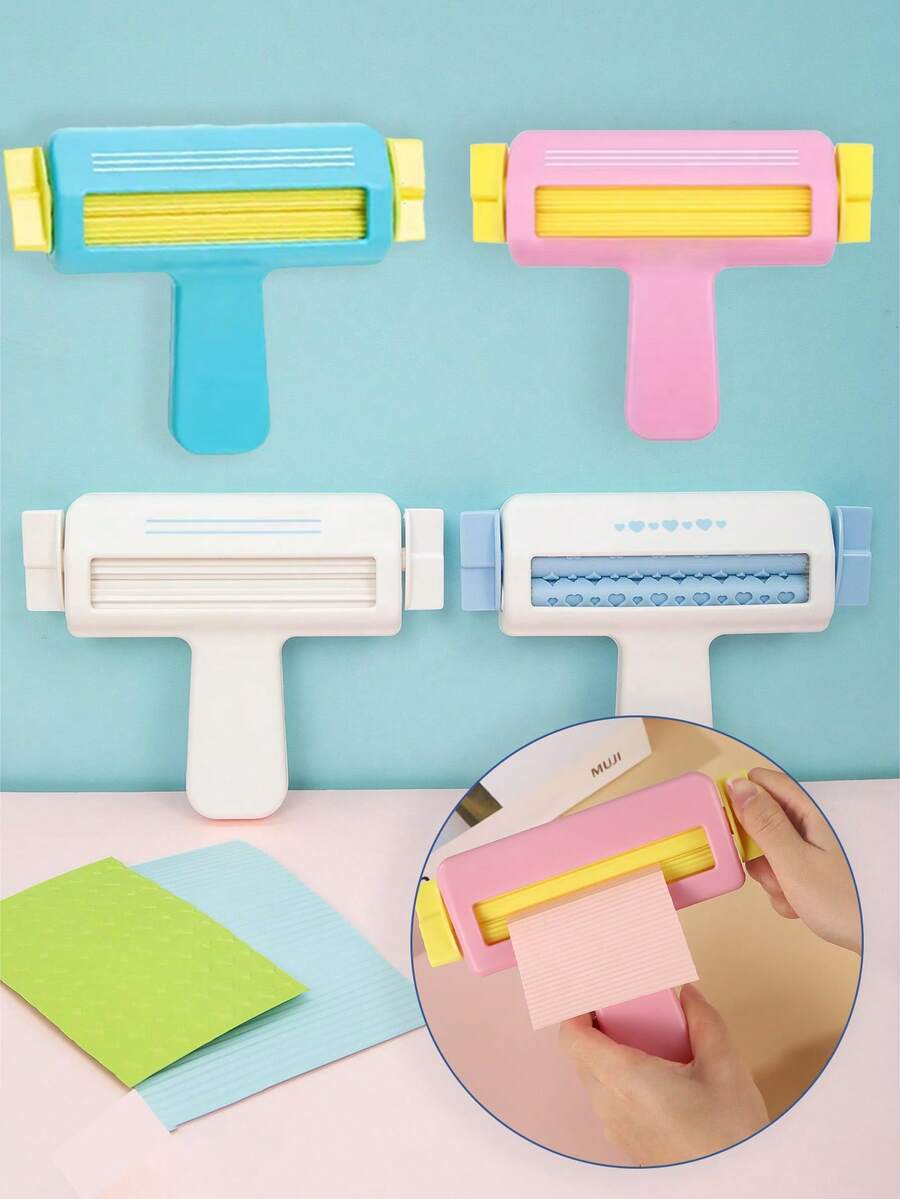 1/2pcs Wavy Paper Embossing Tool, Small Paper Creasing Tool, Suitable For Handmade Crafts Cardstock And Scrapbook Decoration, With Double-Sided Adhesive - Multicolor - View 1
