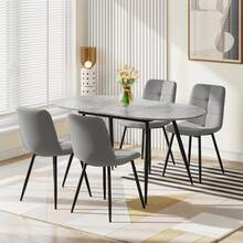 Extendable Dining Table And Chairs Set Of 4, Oval Mable Effect Table With Upholstered Chairs For Dining Room - Gray Table + 4 Gray Linen Chairs - View 13
