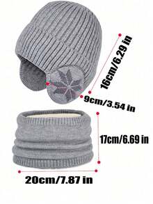 Set 2pcs/Set Topi dan Syal Anak Usia 3-10 Tahun Motif Salju, Topi Rajut Luar Ruangan Musim Dingin dengan Lapisan Bulu Domba, Model Tebal, Cocok untuk Bersepeda di Musim Dingin - Grey - View 12