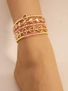 Gelang Kaki Manik-Manik Motif Kerang dan Bintang Laut Imitasi yang Modis dengan Rantai, Perhiasan Gelang Kaki Gaya Liburan Kasual untuk Wanita - Gaya 5 - View 4