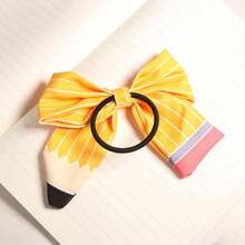 1 pieza Lazo de lápiz personalizado para el cabello, cuerda elástica de tela amarilla linda, accesorio para el cabello de vuelta a la escuela, uso diario, fiesta de estudiantes, regalo de cumpleaños, premio - Multicolor - Ver 9