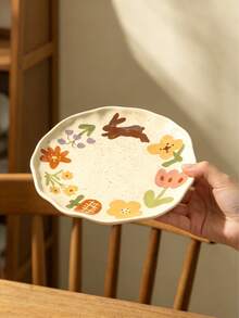 Hand-Painted Fruit Doodle 8.5 Inch Ceramic Plate, Hand-Painted Underglaze Craft, Asymmetrical Hand-Molded Plate, Salad Plate, Pasta Plate, Dessert Plate, Multi-Purpose Serving Tray, Suitable For Daily Use And Gifting. - Multicolor - View 11