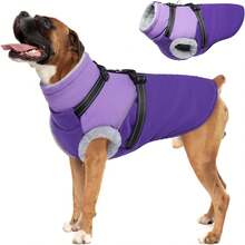 1 buah Mantel Anjing dengan Tali, Jaket Anjing Musim Dingin dengan Penutup Resleting, Jaket Bulu Domba Hangat untuk Hewan Peliharaan dengan Garis Reflektif dan Kerah Bulu, Setelan Salju Tahan Air untuk Anjing Kecil, Sedang, dan Besar - Purple - View 13