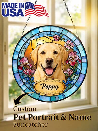 1pc Custom Dog Memorial Stained Glass Suncatcher, Personalized Pet Portrait Window Hanging Decor, Pet Loss Gift, Dog Remembrance Gift, Custom Photo Keepsake For Pet Lovers