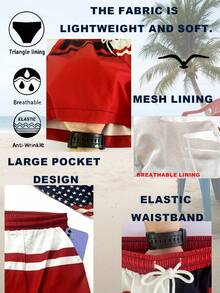 Men's Color-Block Swim Trunks (Red, White, And Navy Stripes; With Built-In Brief Liner) - Multicolor - View 9