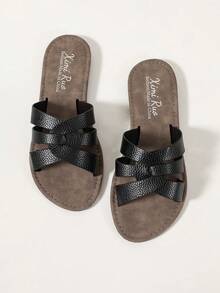 Ximi Ruo 韓式休閒女款平底拖鞋涼鞋，夏季戶外露趾拖鞋，棕色平底戶外鞋，度假必備，沙灘 - 黑色 - 查看 6