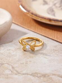 Compact Sun & Butterfly 18K Gold Plated Women's Ring, Multi-Size 7/8 Anti-Rust Finger Ring, Exquisite Gold Jewelry For Proposal, Wedding, Bridesmaid, Vacation, Party, Holiday, Suitable For Women/Girlfriend/Best Friend Birthday, Anniversary Gift - Multicolor - View 6