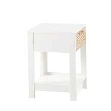 Rattan Side Table With Drawer, Modern Bedside Table, Side Table For Living Room, Bedroom, Natural Wood Look - H55/W40/D40 Cm - 白色 - 查看 11