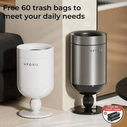 Light Luxury Wine Glass-Shaped Trash Can, 15L/20L, Comes With 60 Trash Bags. Retro-Style Dual-Bin Design, Made Of Stainless Steel And ABS/PP Material. Suitable For Living Room, Also Functions As Home Decoration.