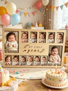 My First Year Wooden Photo Frame, 12 Months Milestone Photo Display, Newborn Keepsake & 1st Birthday Decoration Gift - Multicolor - View 3