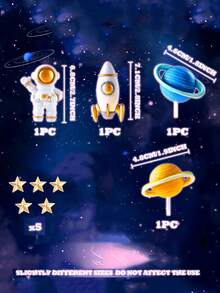 10件太空蛋糕裝飾品 外太空太空人火箭星星 生日派對蛋糕裝飾 性別揭曉派對用品，太空裝飾適合主題派對、太空主題派對及其他特殊場合 - 多色 - 查看 9