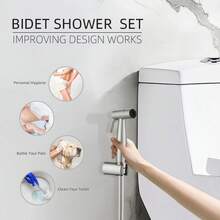 Pressurized Handheld Bidet Sprayer For Bathroom, Hotel Apartment Shower Room Accessory, Modern Minimalist Toilet Brush Spray Gun Set, Bathroom Home Bidet Basin Pressurized Spray Head (4-Piece Set Includes Spray Gun, Bracket, Hose, 1 Roll Of Tape) - Spray Gun - View 7
