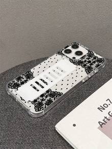 Funda de teléfono de TPU transparente y suave con protección anticaída en las cuatro esquinas, correa de muñeca hueca de silicona incorporada, patrón de lunares de encaje negro impreso con UV, compatible con iPhone 7/8/7PLUS/8PLUS/X/XS/XR/XSMAX/11/11PRO/11PROMAX/12/12PRO/12PROMAX/12MINI/13/13PRO/13PROMAX/13MINI/14/14PRO/14PROMAX/14PLUS/15/15PRO/15PROMAX/15PLUS/16PROMAX/17PROMAX - Multicolor - Ver 6