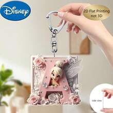 Llavero de bordado de letra de hada de flores Disney 2D plano, 26 patrones de dibujos animados florales 'A-Z', colgante de acrílico con cadena, adecuado para bolsos, llaves y llaves de coche, regalo de accesorios de viaje, diseño de llavero floral lindo, superficie lisa, llavero, llavero decorativo, llavero de dibujos animados, regalo de Navidad, regalo para fans, regalo de vacaciones, decoración del hogar - Multicolor - Ver 19