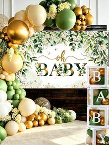 1 Set Dekorasi Bayi Warna Hijau Sage, 55 Balon Lengkung Hijau, Kotak Hadiah Bayi, Taplak Meja dan Latar Belakang, Dekorasi Pesta Bertema - MultiWarna - View 2