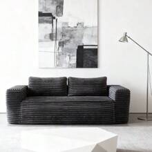 Deep 2-Seater Sofa Without Frame, No Assembly Required, Made Of Foam, Upholstered In Soft Corduroy, Modern Sofa For Small Space Apartment, Bedroom, Office (Grey) - 灰色 - 查看 7